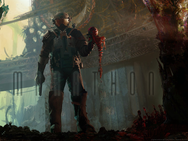 Futuristic man red object giant free wallpaper for desktop - medium preview image