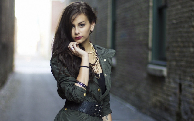 Woman standing alley way hand free wallpaper for desktop - medium preview image