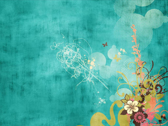 Blue background flowers butterflies side free wallpaper for desktop - medium preview image