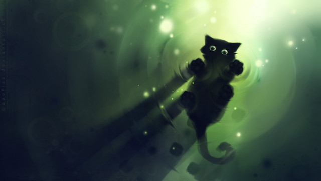 Black cat pole glowing green free wallpaper for desktop - medium preview image