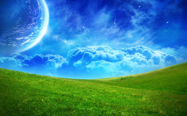 Green field blue sky large free wallpaper for desktop - medium preview image