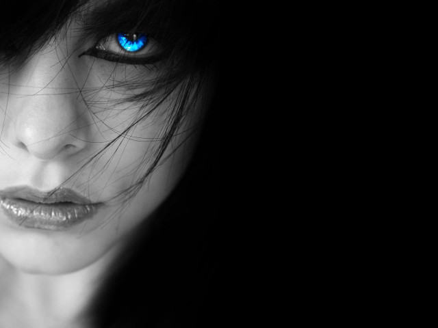 Woman blue eyes black background #2 free wallpaper for desktop - medium preview image