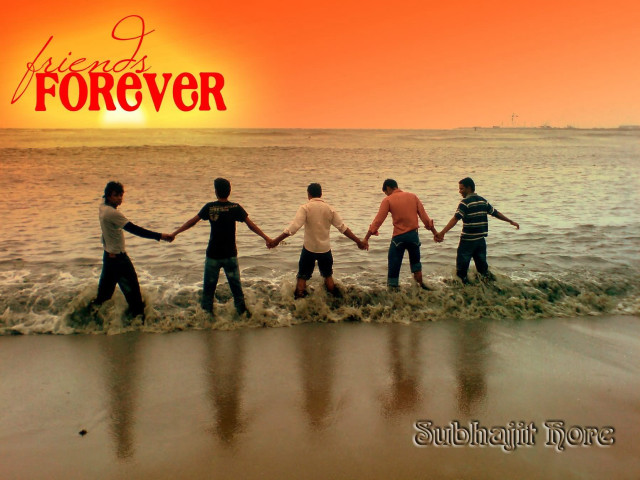 Beach sunset group holding hands free wallpaper for desktop - medium preview image