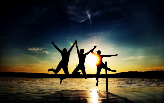 People jumping dock sunset silhouette #2 free wallpaper for desktop - medium preview image