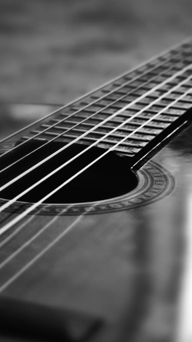Guitar frets closeup black white free wallpaper for mobile - medium preview image