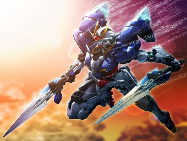 Robot sword clouds sky background free wallpaper for desktop - medium preview image