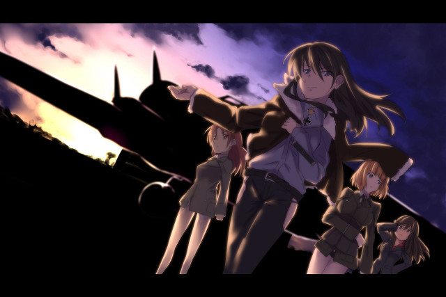 Anime girls plane night purple free wallpaper for desktop - medium preview image