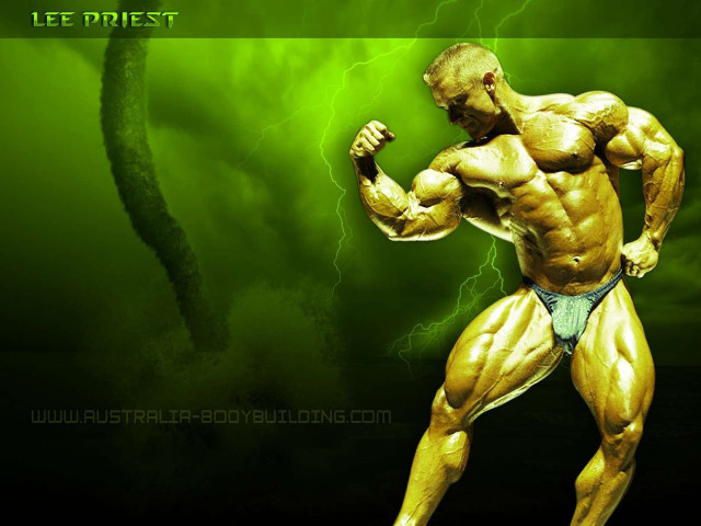 Muscular man lightning background green free wallpaper for desktop - medium preview image