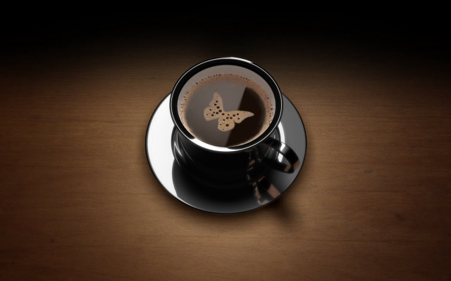 Coffee butterfly cup saucer wooden free wallpaper for desktop - medium preview image