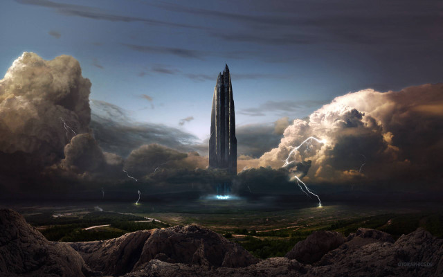 Tall tower lightning clouds sky free wallpaper for desktop - medium preview image