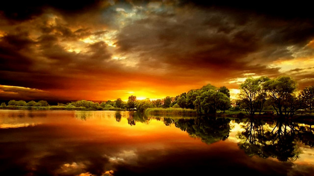 Sunset lake trees clouds dark #2 free wallpaper for desktop - medium preview image
