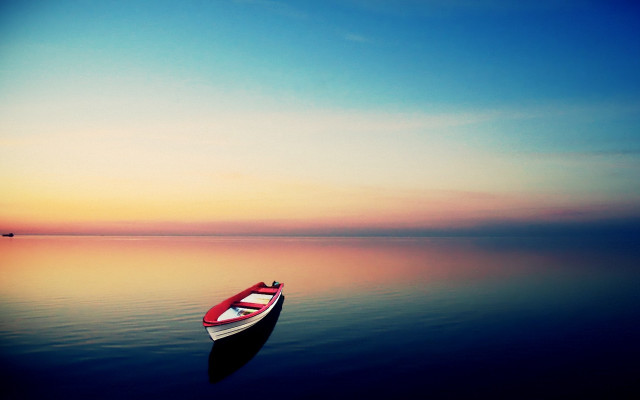 Small boat lake sunset sky free wallpaper for desktop - medium preview image