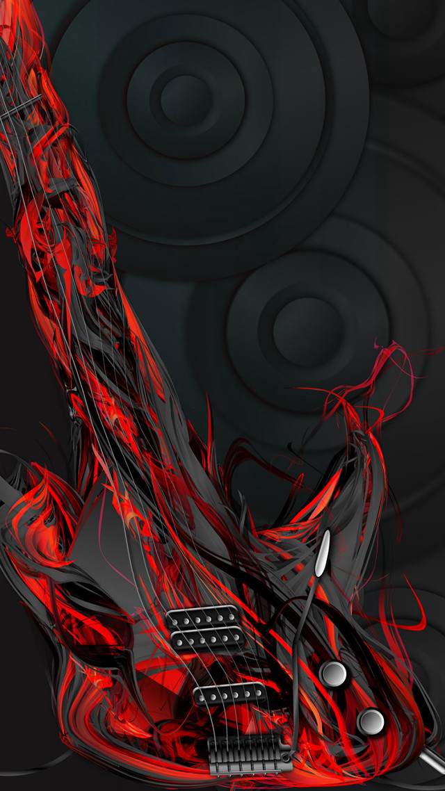 Guitar red flame black background free wallpaper for mobile - medium preview image