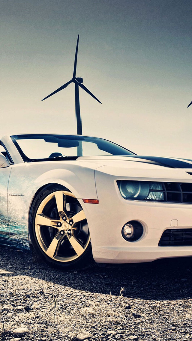 White car wind turbine farm free wallpaper for mobile - medium preview image