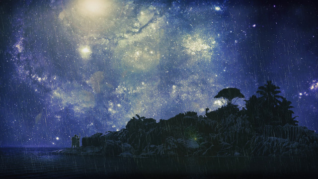 Night sky stars tree island free wallpaper for desktop - medium preview image