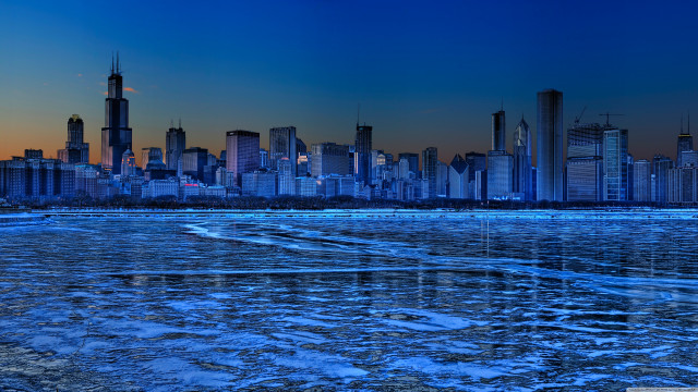 City skyline ice water floes free wallpaper for desktop - medium preview image
