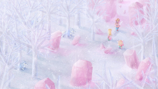 Snow scene girl dog trees free wallpaper for desktop - medium preview image