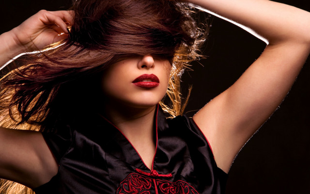 Woman long hair red lipstick #23 free wallpaper for desktop - medium preview image