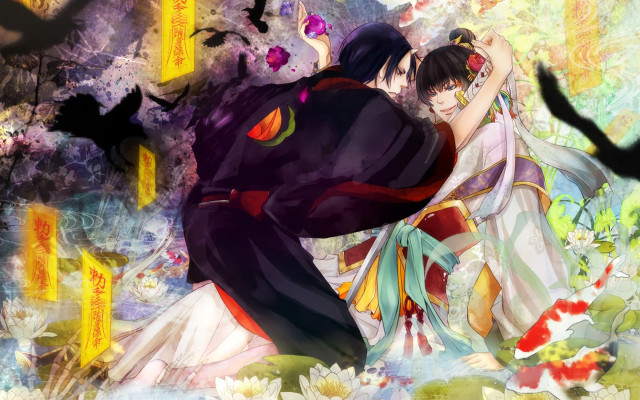 Couple people standing painting flowers free wallpaper for desktop - medium preview image