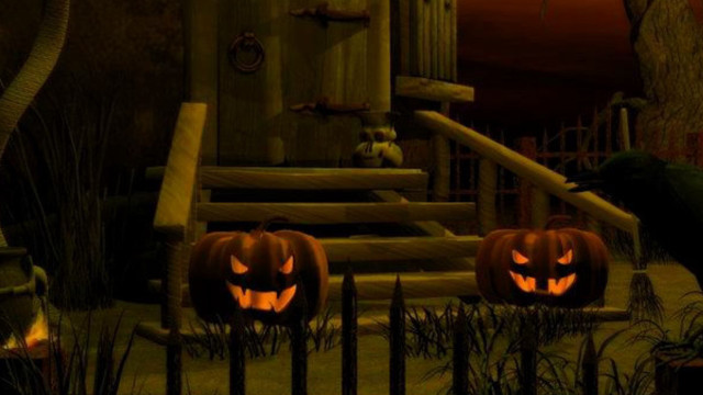 Carved pumpkins yard bird house free wallpaper for desktop - medium preview image