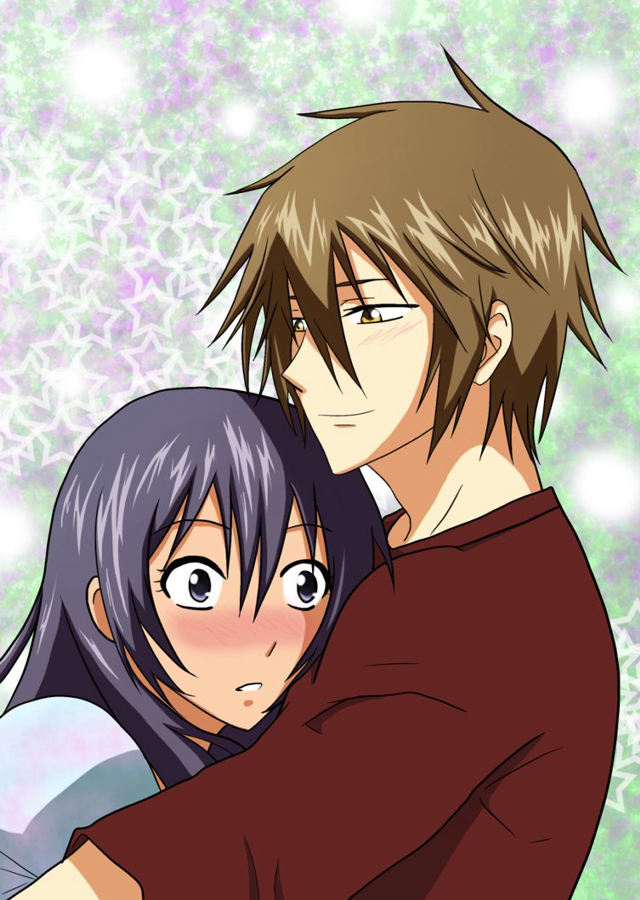 Anime couple hugging snowflakes background free wallpaper for mobile - medium preview image