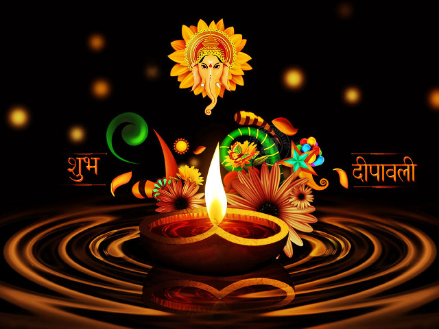 Lit diya sunflower happy message free wallpaper for desktop - medium preview image