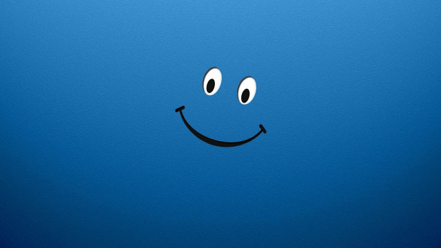 Blue background smiley face black #3 free wallpaper for desktop - medium preview image