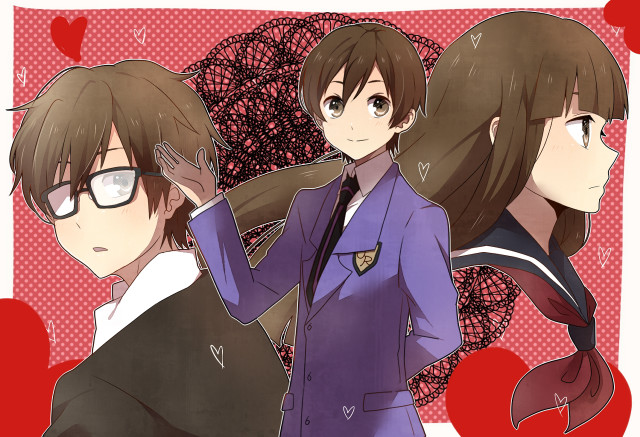 Anime couple heart background red free wallpaper for desktop - medium preview image