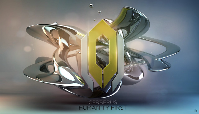 Futuristic golden center blue retrofuturism free wallpaper for desktop - medium preview image