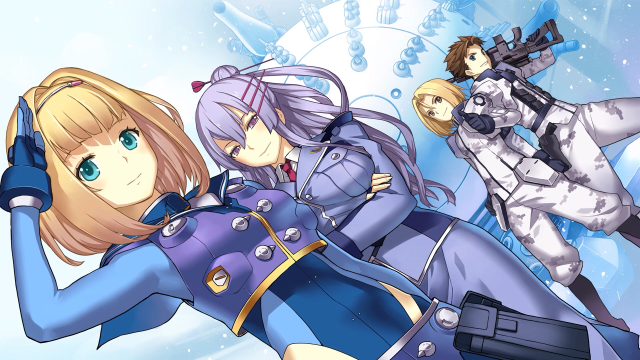 Anime girls blue outfits guns free wallpaper for desktop - medium preview image