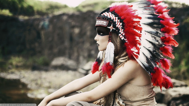 Woman native american headdress rock #2 free wallpaper for desktop - medium preview image