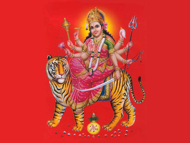 Woman tiger sword staff painting free wallpaper for desktop - medium preview image