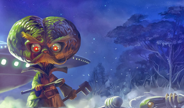 Cartoon alien gun spaceship background free wallpaper for desktop - medium preview image