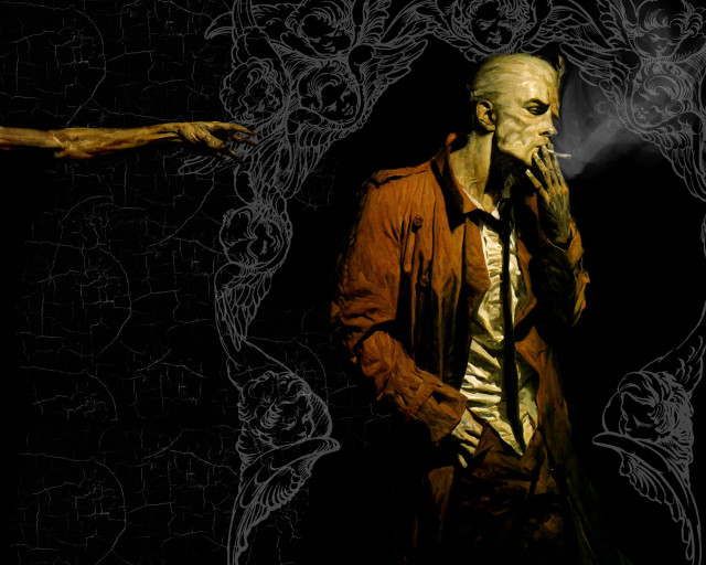 Creepy man smoking coffee gothic free wallpaper for desktop - medium preview image