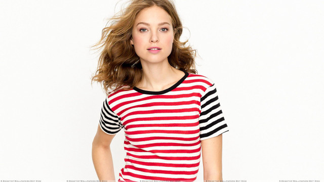 Woman striped shirt wind blown free wallpaper for desktop - medium preview image