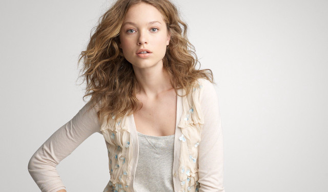 Woman white shirt cardigan over free wallpaper for desktop - medium preview image