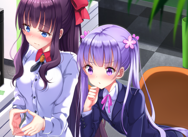 Anime girls sitting room tv free wallpaper for desktop - medium preview image