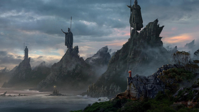 Man cliff mountain range statue free wallpaper for desktop - medium preview image