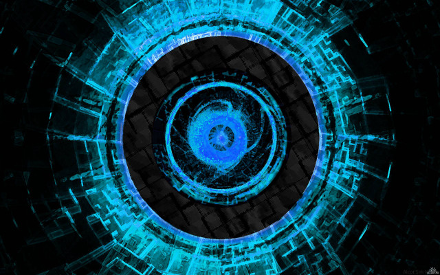 Blue circular hologram cityscape gear free wallpaper for desktop - medium preview image