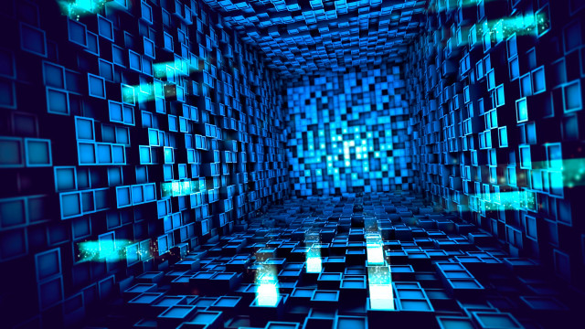 Large room blue squares walls free wallpaper for desktop - medium preview image