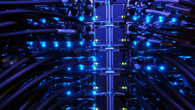 Large server wires blue lights free wallpaper for desktop - medium preview image