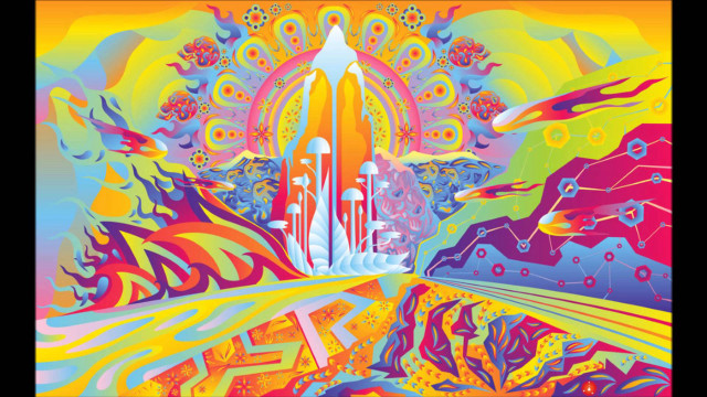 Space shuttle psychedelic landscape rainbow free wallpaper for desktop - medium preview image