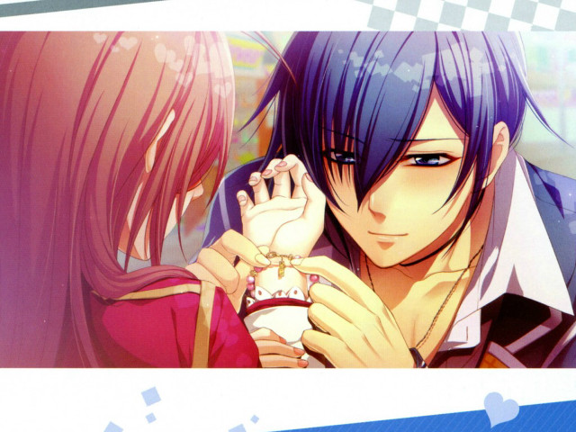 Anime couple kissing blue white free wallpaper for desktop - medium preview image
