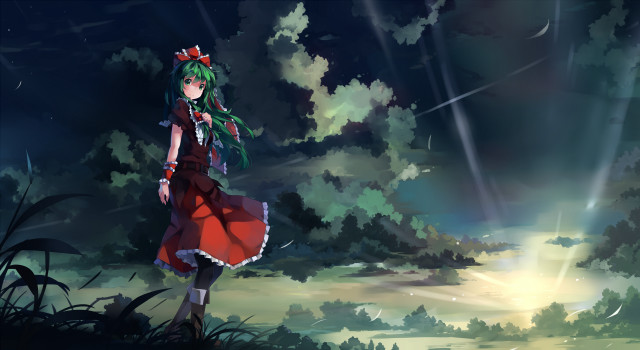 Girl red dress field night free wallpaper for desktop - medium preview image