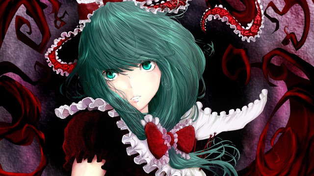 Girl green hair red heart free wallpaper for desktop - medium preview image