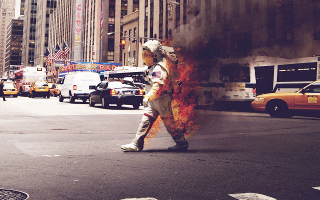 Man fire suit street fire #2 free wallpaper for desktop - medium preview image