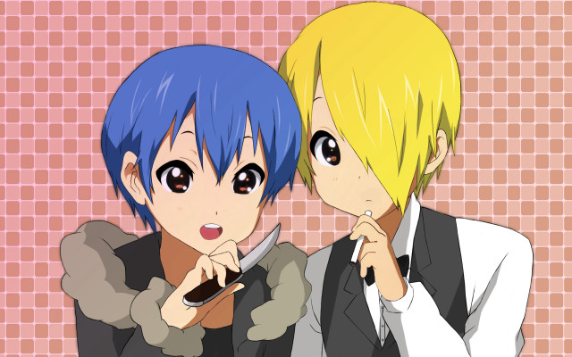 Anime characters knife cellphone pink free wallpaper for desktop - medium preview image