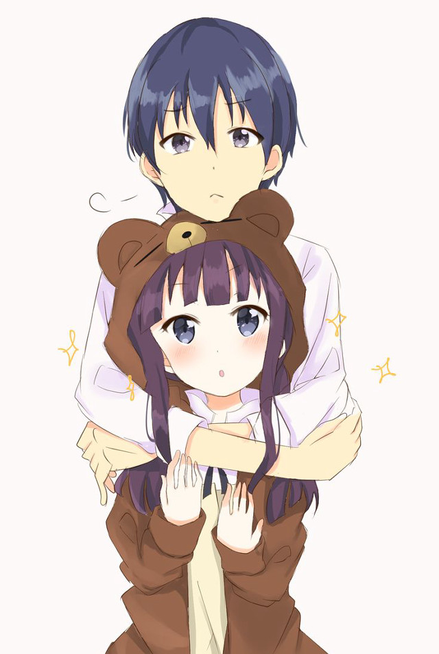 Anime couple hug stars kawaii free wallpaper for mobile - medium preview image