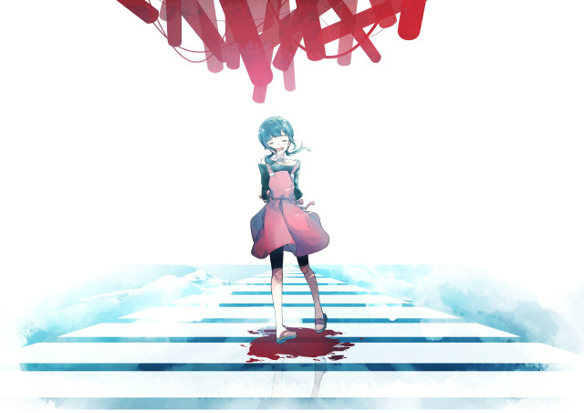 Girl red dress crosswalk blood free wallpaper for desktop - medium preview image