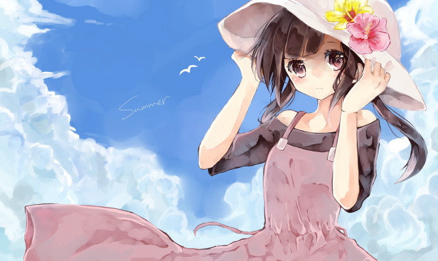 Girl pink dress hat flower free wallpaper for desktop - medium preview image